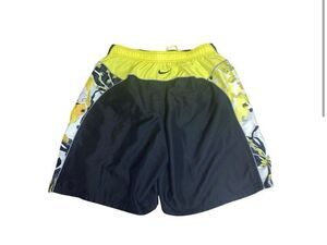 Nike Mens Shorts Black Yellow Marble Drawstring Swim Logo Size L Polyester
